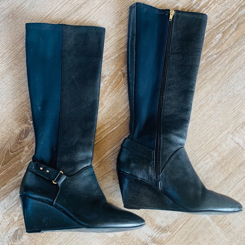 Steven By Steve Madden Black Wedge Knee-High Boots